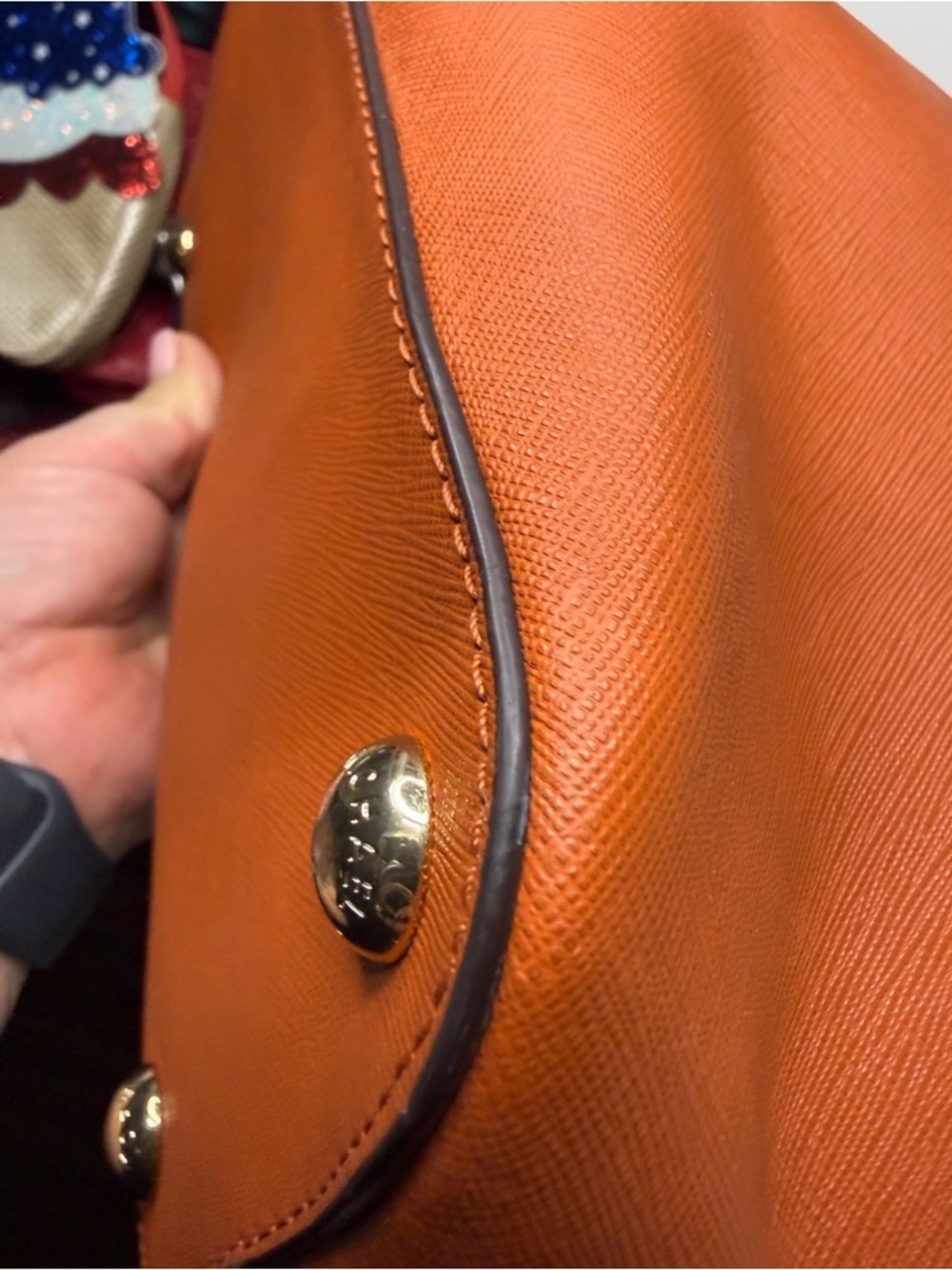 Michael Kors Burnt Orange Saffiano Leather Tote with MK Charm - Picture 7 of 13